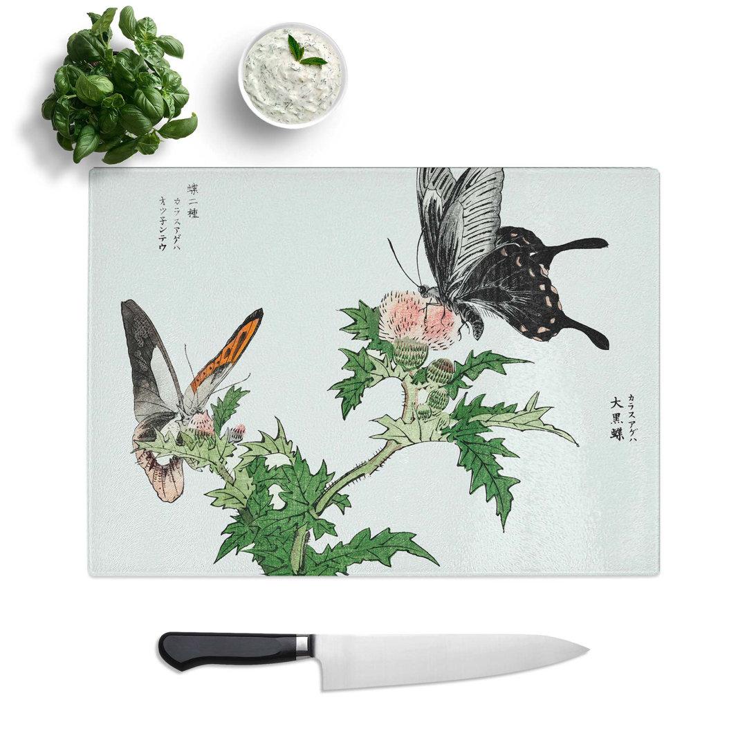 Tempered Glass Butterflies on Thistles Chopping Board