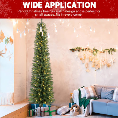 6ft Slim Pencil Christmas Tree With 150 Warm White Led Lights, 358 Tips, Realistic Appearance, Quick Setup For Small Rooms Compact Build, & Easy Cozy Corners