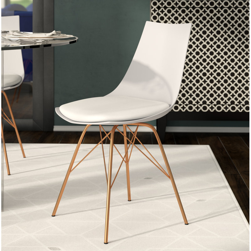 Chunyi 19.75'' H Faux Leather Upholstered Side Chair, White/Gold