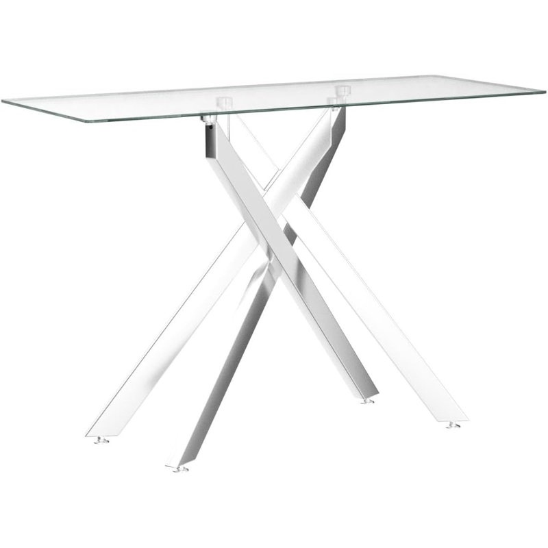 Silver Metal Console Table with Tempered Glass Top, 45"