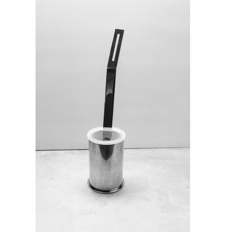 Universal Toilet Brush Holder - Free Standing - 15" Stainless Steel/Glass/Polished Chrome