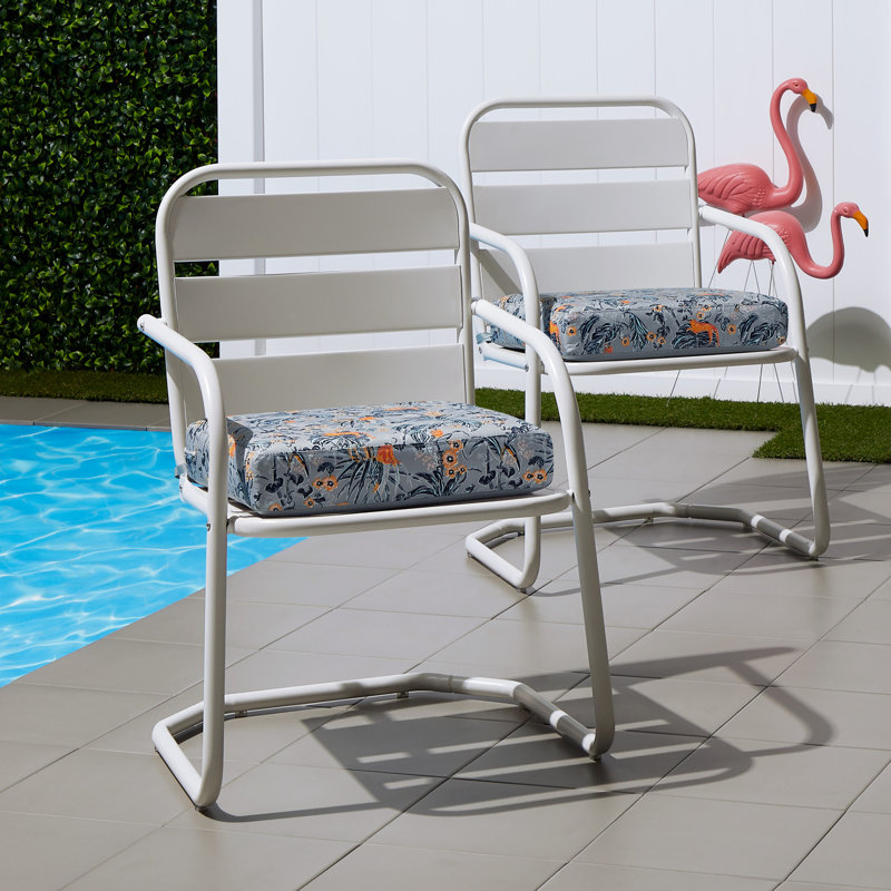 Vera Bradley Outdoor 3'' Dining Chair Seat Cushion, Rain Forest Toile Gray/Gold, 3" H x 19" W x 19" D