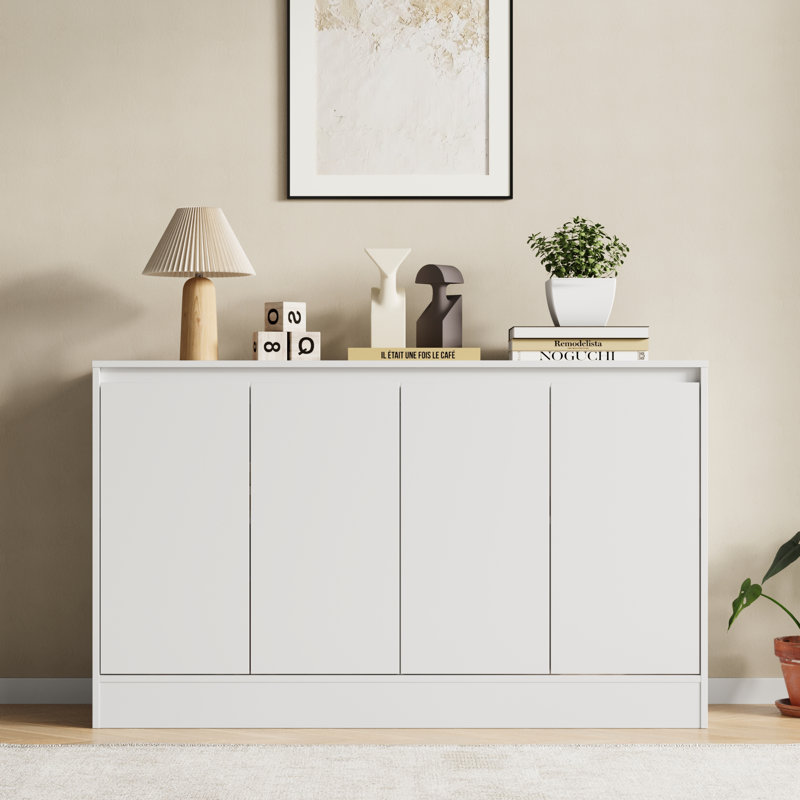 Buffet Cabinet With Storage, Coffee Bar Cabinet With 4 Doors And Adjustable Shelf, Modern Kitchen Buffet Sideboard For Living Room, Kitchen, White