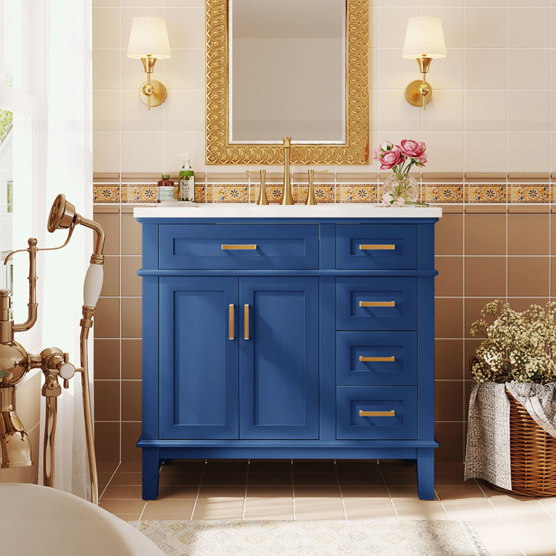 Meuble-lavabo moderne avec lavabo en résine, Bleu