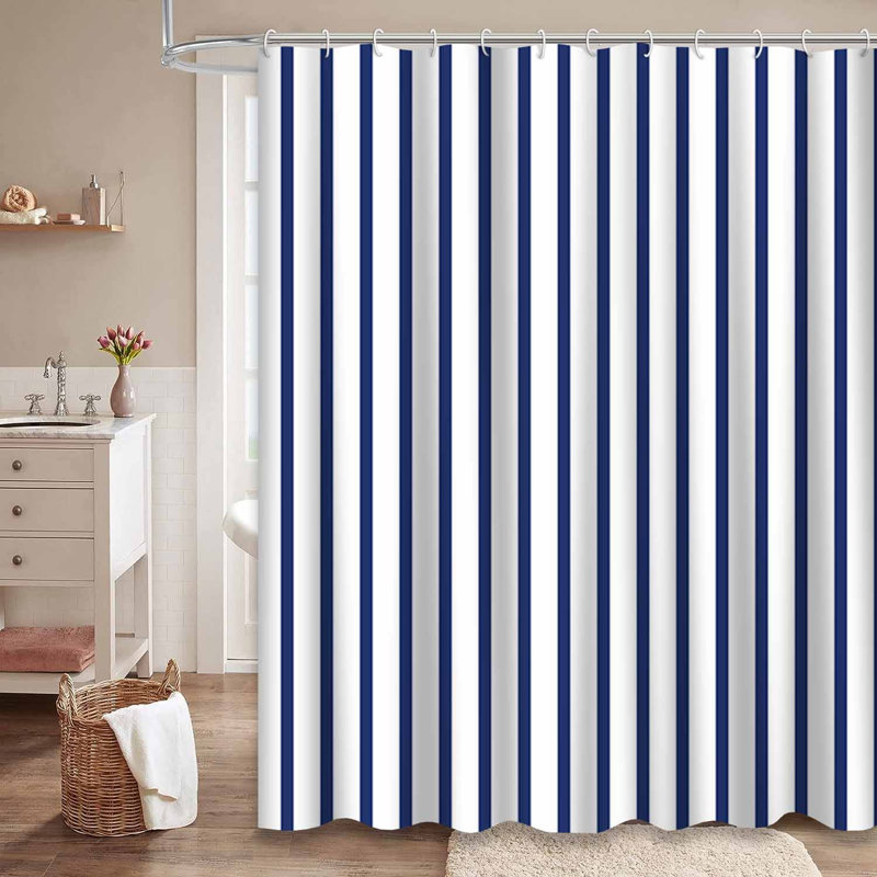 Rideau de douche sans couture à rayures bleues et blanches avec 12 crochets, L 72 po x l 78 po