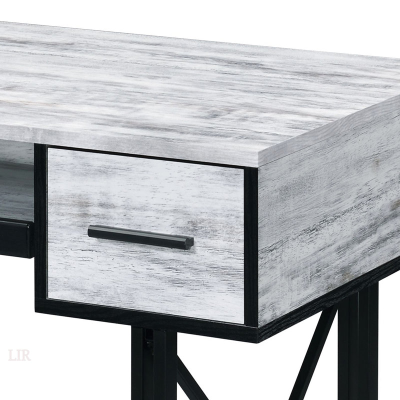 Bureau d'ordinateur antique blanc et noir avec surface de travail spacieuse et plateau à clavier pour une productivité accrue