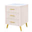 Table de chevet rembourrée avec 3 tiroirs et caractéristiques en métal - Table de chevet beige avec 3 pieds-1931436185