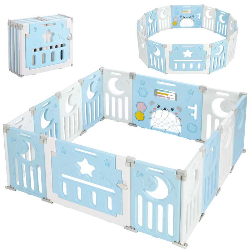 Parc pour bébé Safe Foldable, H 24 po x l 60 po x P 60 po, Bleu / blanc