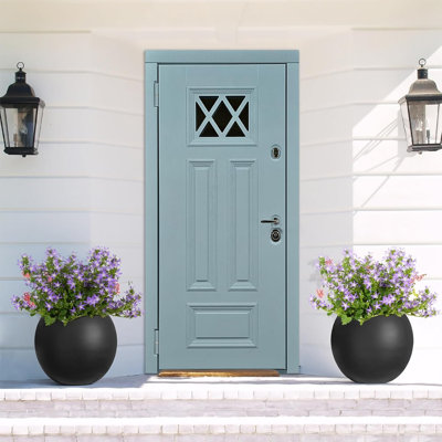 17.7'' Dia Large Round Planter With Drainage Hole, Sphere Planter Outdoor Indoor Plant Flower Pot With Rubber Plug For Garden Patio Balcony Home, Black