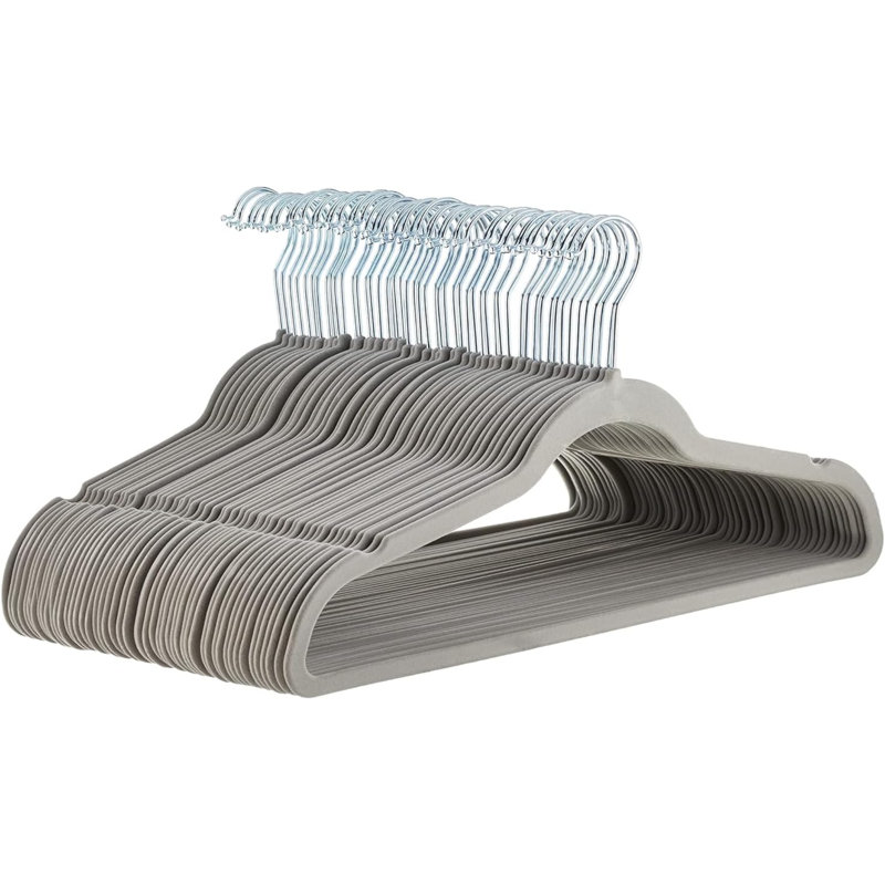 Cintre mince, en velours et antidérapant, Gris/argent, 50