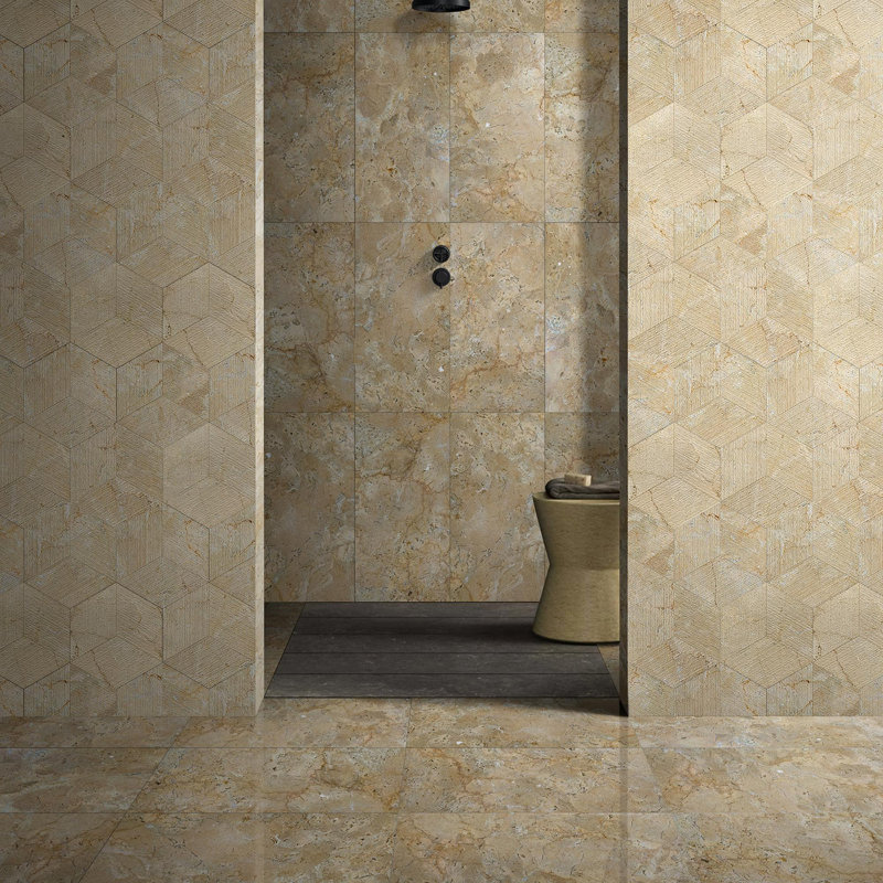 Marbre hexagonal doré jaune beige, marbre naturel, pour mur, finition texturée FS, marbre cannelé 3D, pierre naturelle
