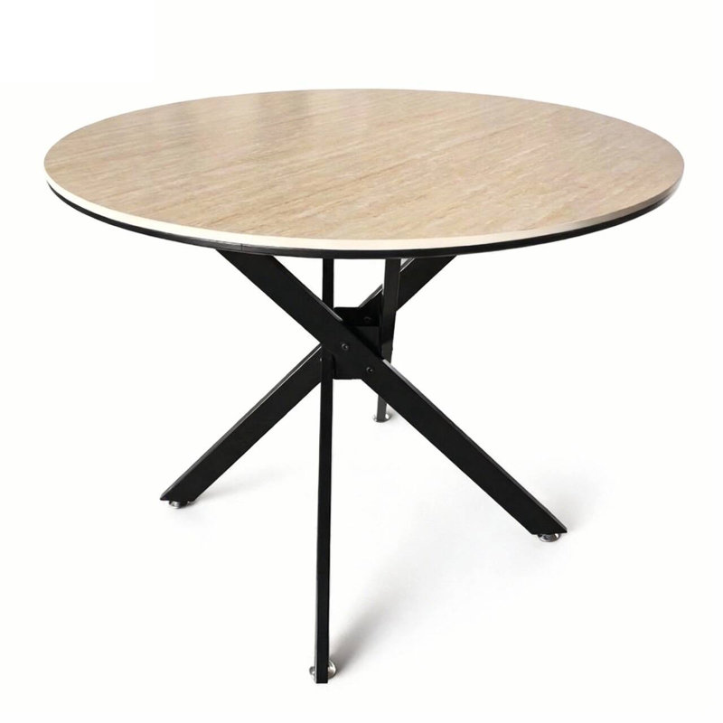 35.5“ Round Sintered Stone Dining Table With Metal X-Base – Modern Kitchen & Small Space Round Dining Table, Beige