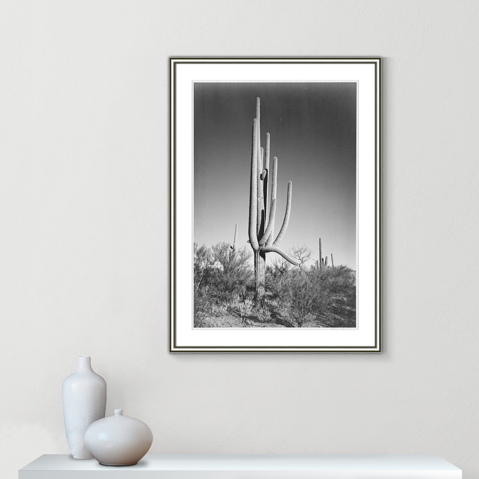 Saguaro National Monument Print by Ansel Adams, 36.75" H x 26.75" W x 0.88" D, Silver
