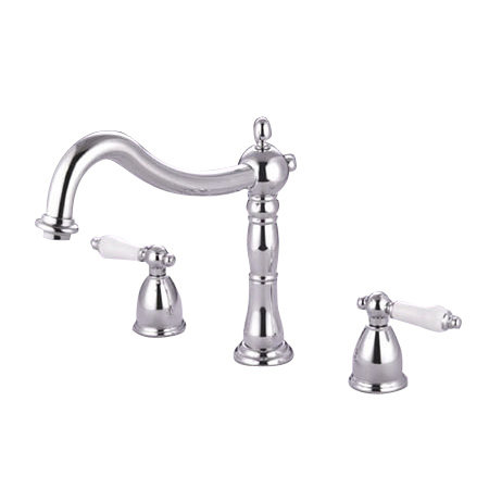 Heritage Double Handle Deck Mounted Roman Tub Faucet, Polished Chrome, Lever