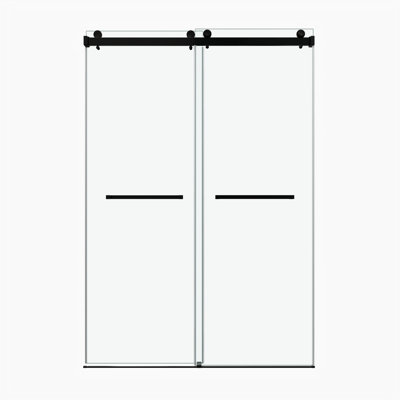 Porte de douche coulissante double sans cadre 66 po x 66 po, porte de douche double, verre trempé de 3/8 po (10 mm), acier inoxydable, noir mat