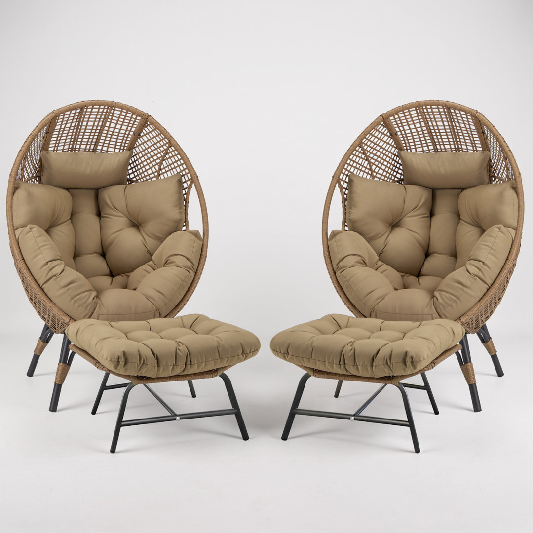 Bagryana 2-Piece Outdoor Wicker Egg Chair Set with Ottomans and Cushions – Indoor/Outdoor Patio Lounge Chairs Bayou Breeze Cushion 