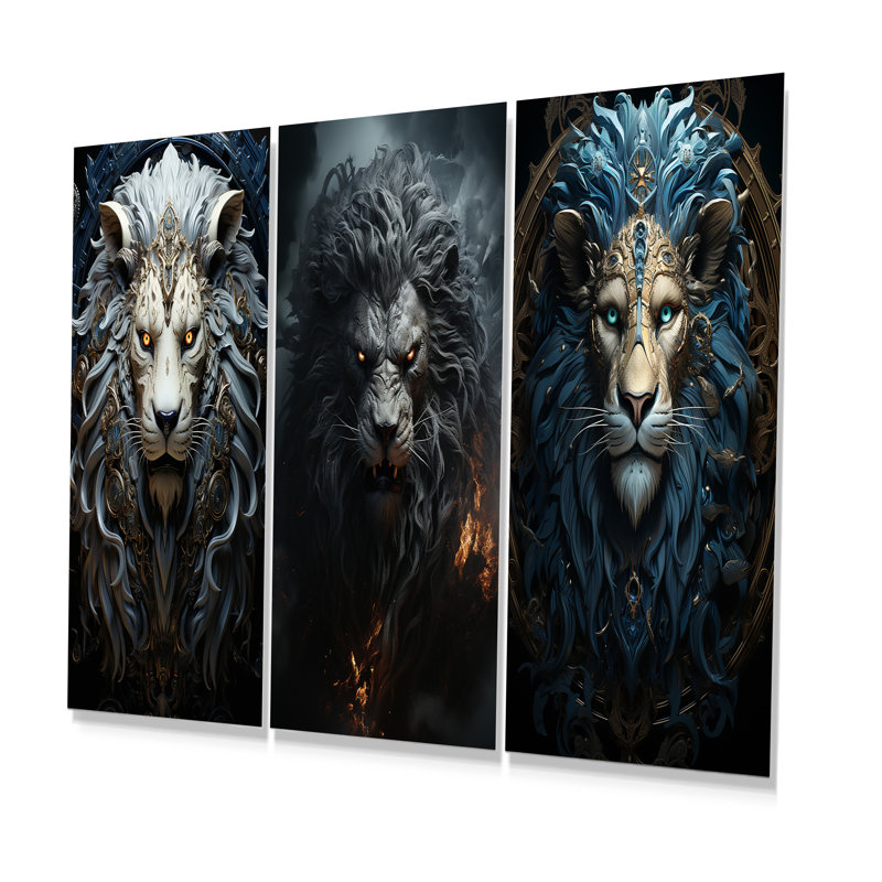 Lions Nocturnal Watch - Lion, impression d'art mural en métal, ensemble de 3, H 28 po x l 36 po