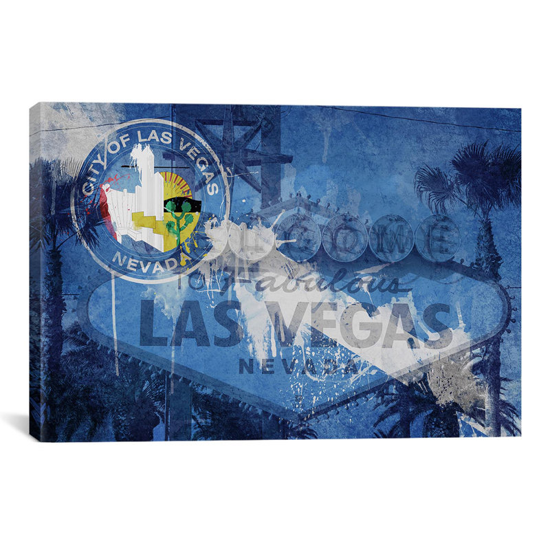 «Flags Las Vegas Welcome Sign», impression sur toile, H 8 po x l 12 po x P 0,75 po, Toile tendue, Pas de tapis