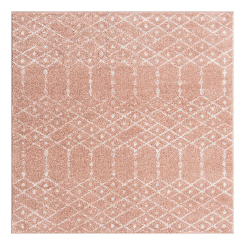 Tapis rose à motif géométrique, Carré 5 pi 3 po