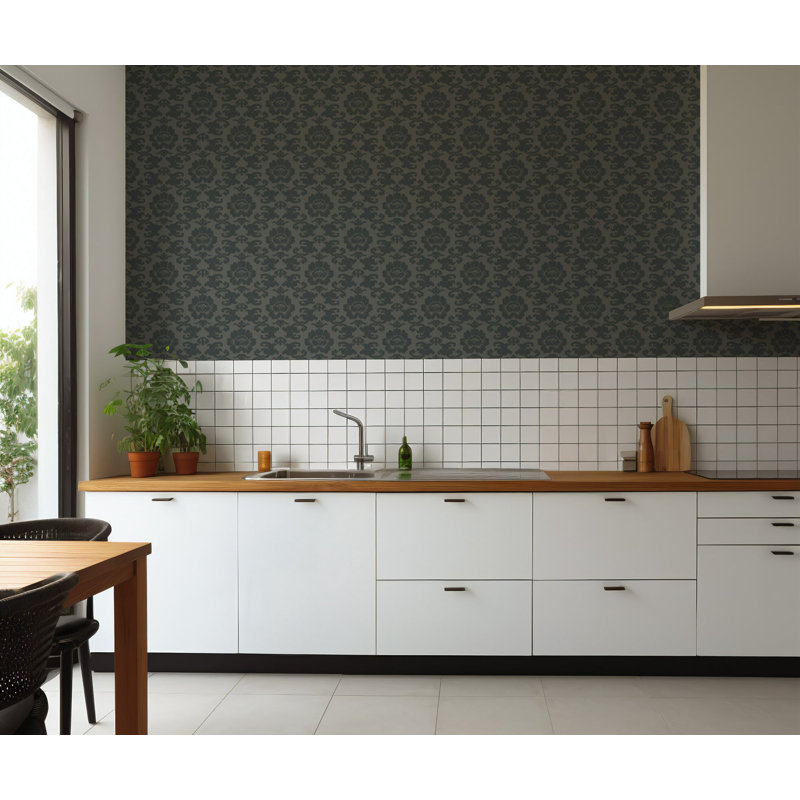 Silken Poppy - Wallpaper, Obsidian, Faux Grasscloth