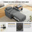 Canapé-lit convertible 3 en 1 avec port USB-C et support pour téléphone, lin gris foncé