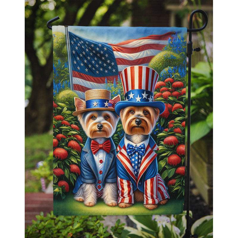 Drapeau All American Garden, Étoile bleue / terrier soyeux à rayures rouges