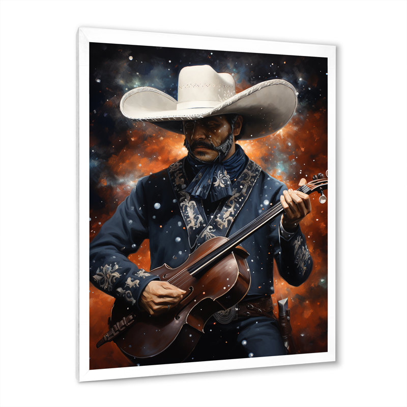 Mariachi, mélodie, guitare - art mural mexicain, Cadre photo blanc, H 44 po x l 34 po x P 1,5 po