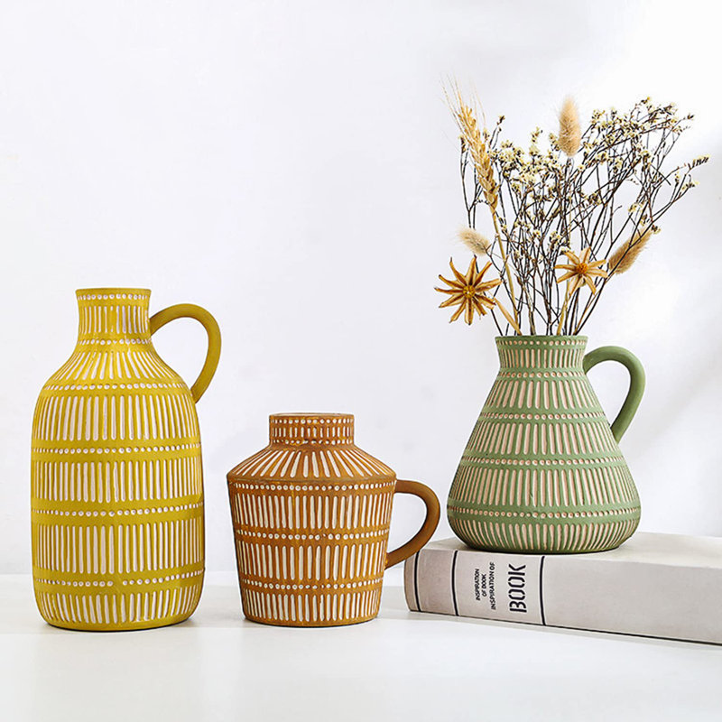 Boho Ceramic Vase(Set Of 3/Multicolor)
