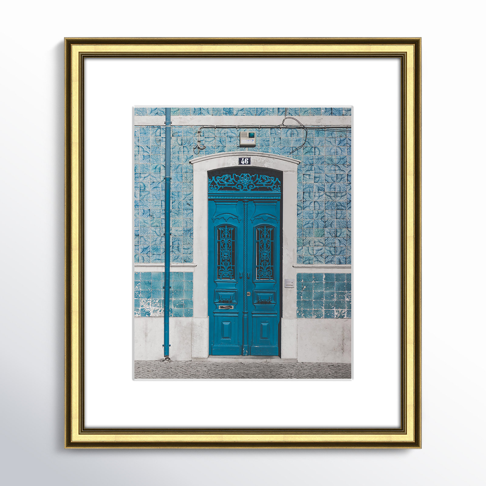 Blue Door Of Caldas De Rainha, Portugual by Catarina Carvalho, Gold, 16.25" H x 14.25" W x 0.88" D