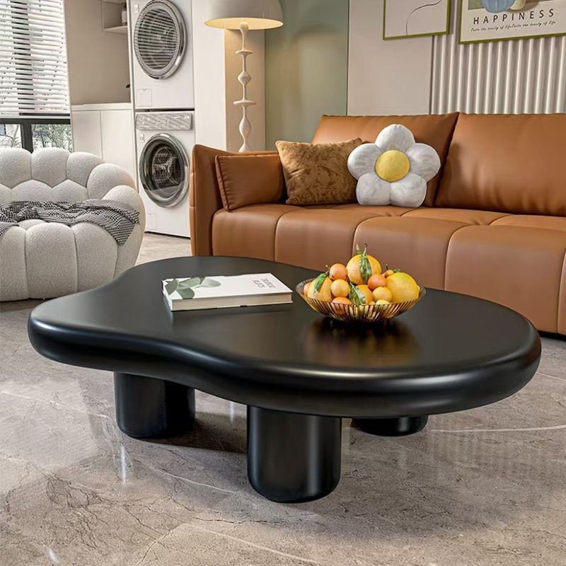 Quintavius ​​39.4-inch modern French light luxury cream solid wood four-legged cloud-shaped coffee table, living room side table (with 8cm tabletop)