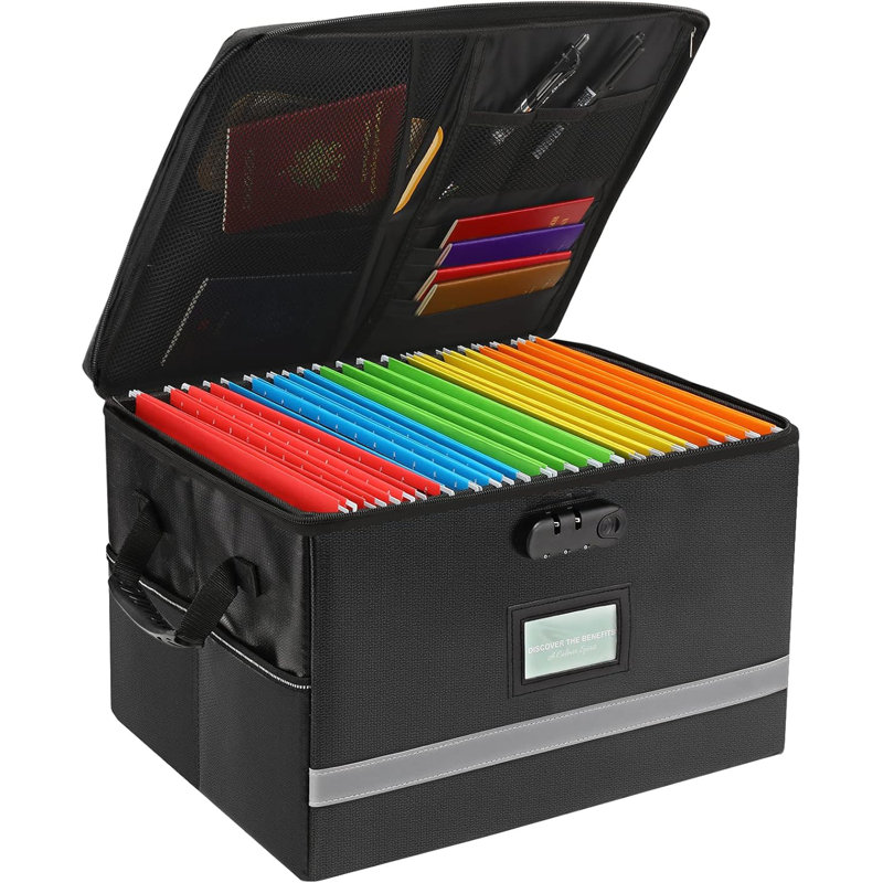File Organizer, Fireproof File Box with Lids, Important Document Organizer Box with Lock