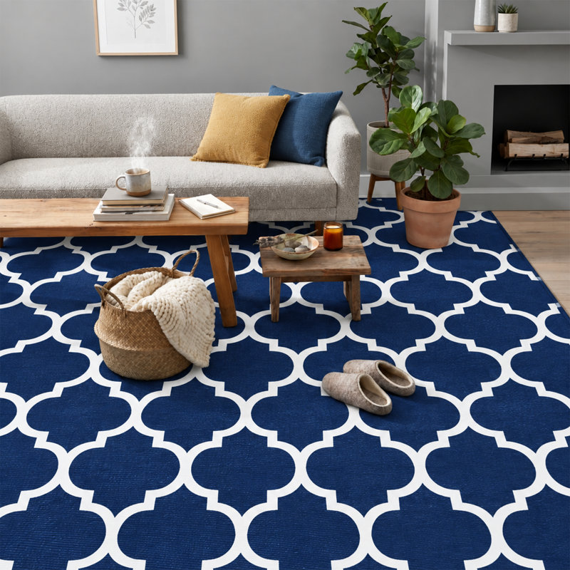 AVA Navy Machine Tufted Printed Area Rug, Rectangle  120 x 170 cm