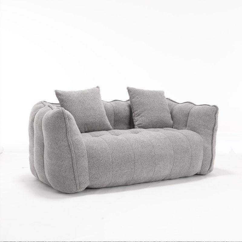  Compression Bean Bag Sofa Large Bean Bag Chair Tufted Loveseat, Gray Polyester