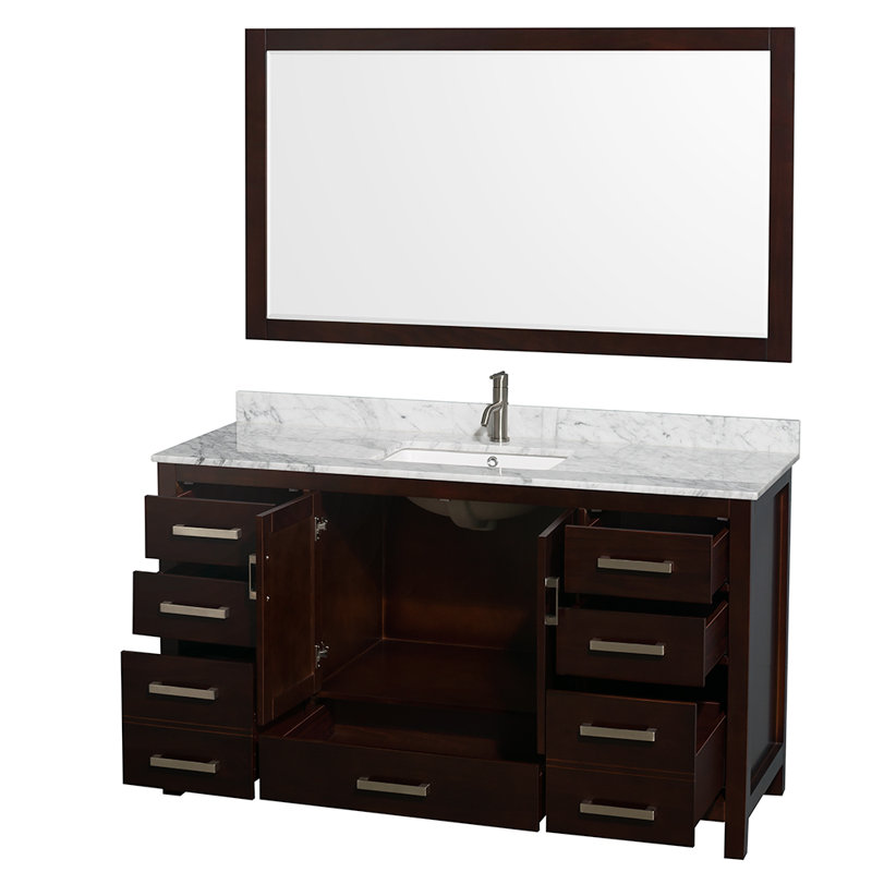 Sheffield 60" Single Bathroom Vanity Set with Mirror, Espresso, 8" widespread