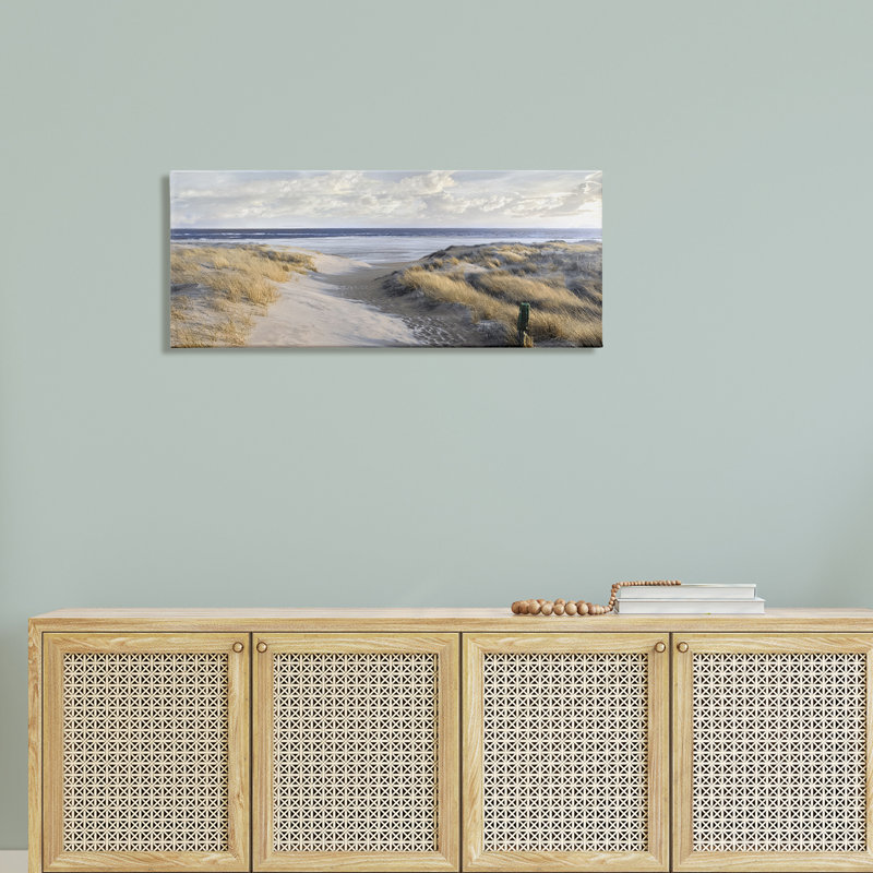 Nuage moelleux panoramique sur la plage, le littoral et les dunes de sable par Mike Calascibetta - photographie, Toile tendue