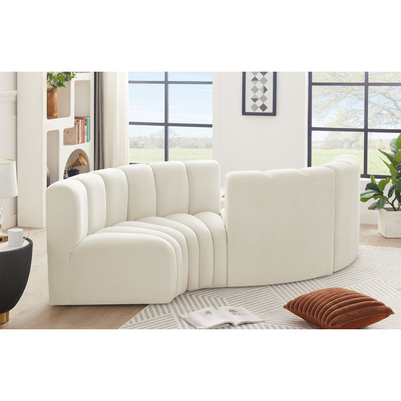 Iyra Upholstered Curved Sectional Reversible, Cream Velvet