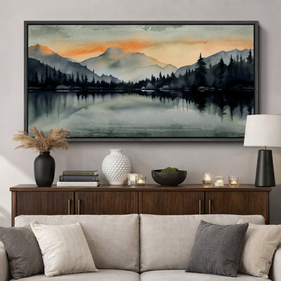 Abstract Landscape " Sunset Mountain Range And Lake Panoramic Antique Retro Colourful Bedroom Extra Large Wall Decor "
