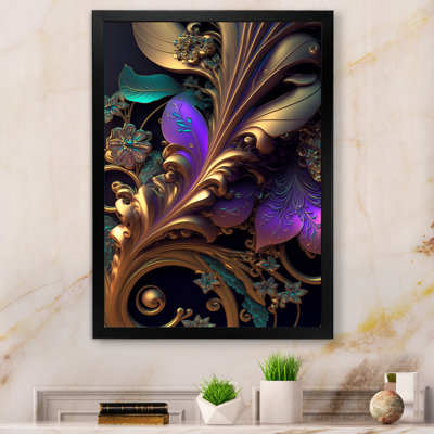 Abstract Ornate Flowers In Purple And Gold V - Floral Wall Art