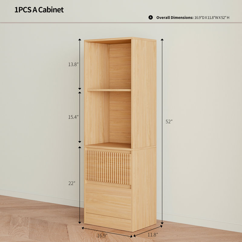 Branigans 3 Pcs 2-Tier Cube Bookshelf Storage Cabinet With Double Drawer And Shelf