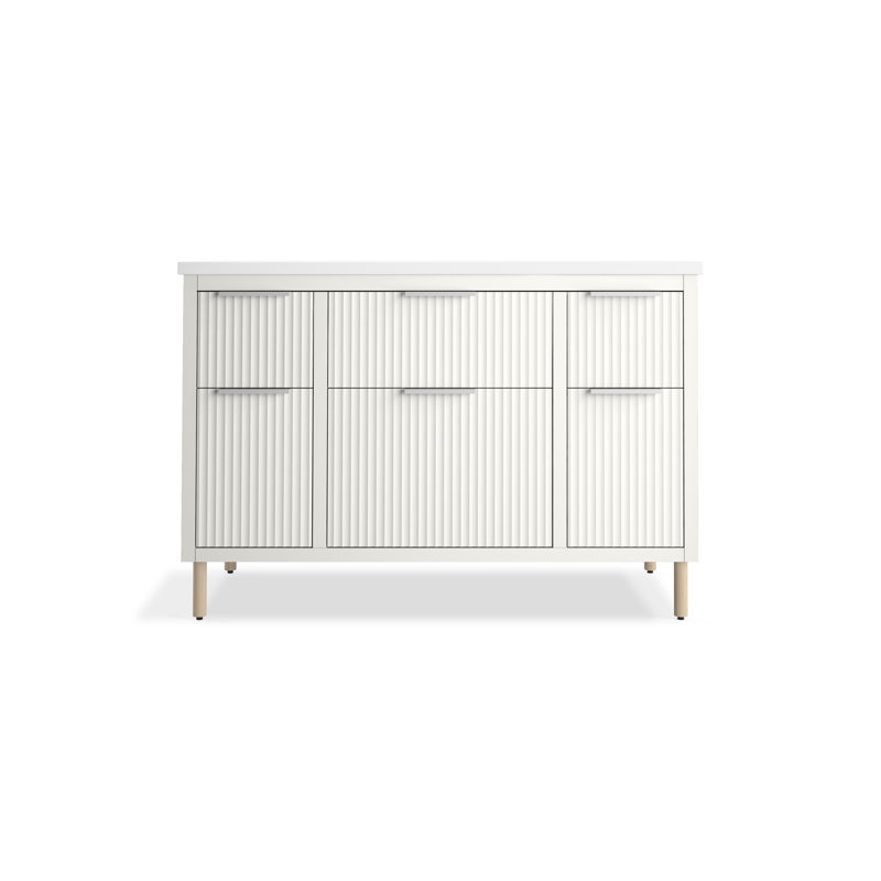 Espace de 48 po Meuble-lavabo mural avec lavabo et comptoir en quartz, Blanc