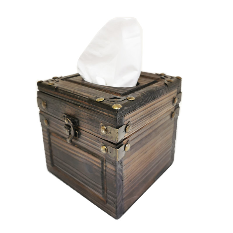 Boîte à mouchoirs carrée en bois massif