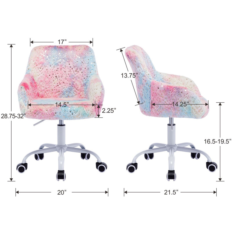 Caraballo Kids 19.5'' Adjustable Height Desk Or Activity Chair Chair and Ottoman, Deep Rainbow Faux Fur