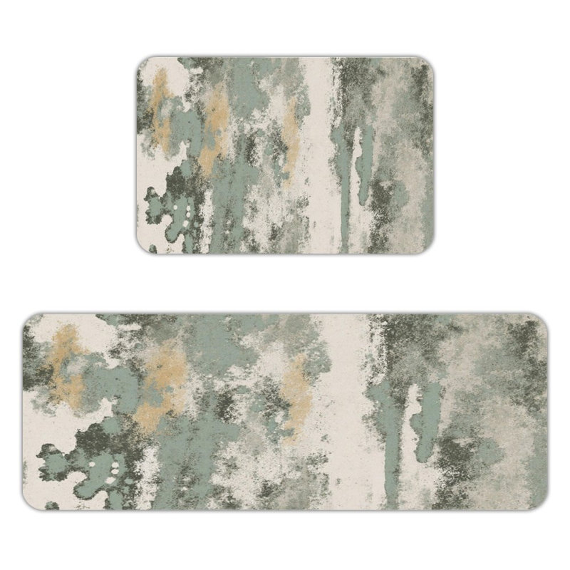 Tapis de cuisine antidérapant 2 pièces Earthy, Vert / motif abstrait brun