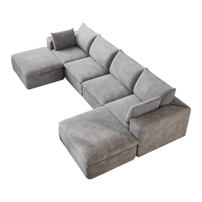 Modern Compression Sofas, 134 Inch Corduroy Cloud Modular Couch For Home