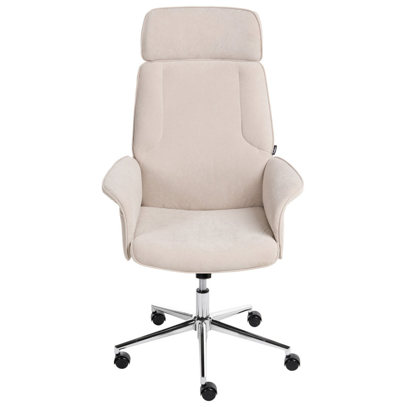 Office Chair with Headrest, Light Beige Velvet