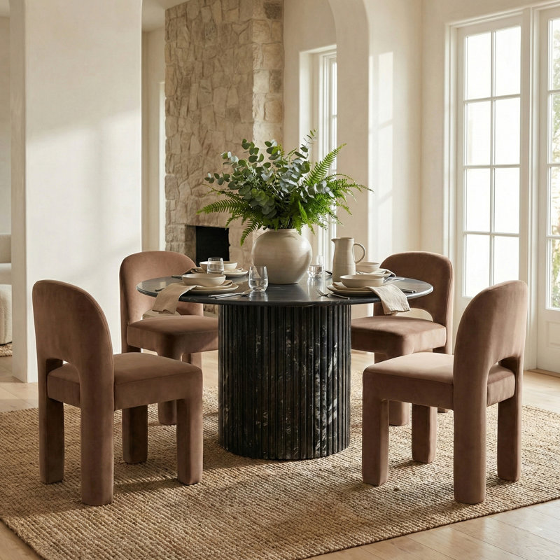 Chaise rembourrée Celine, Velours brun