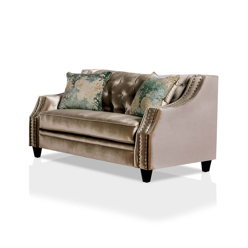 Causeuse transitionnelle l 67,4 po, champagne / turquoise, Chenille - Champagne