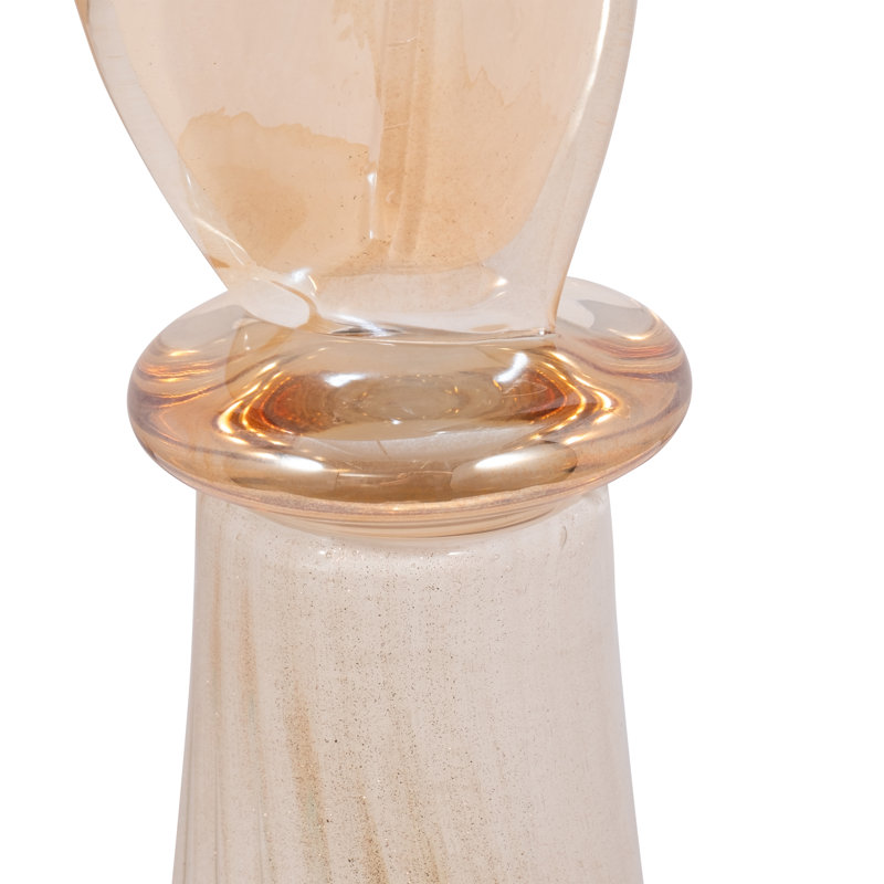 Decorative Teardrop Glass Flower Vase with Leaf Topper Lid for Home Decor - Elegant Tall Table Vase for Living Room and Office Display - Ivory & Tan