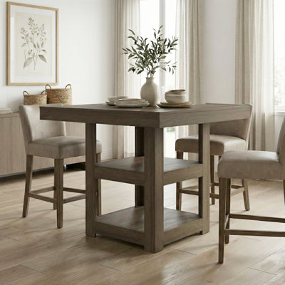 Caomhan Contemporary 39.4" Square Counter Height Dining Table With Shelves
