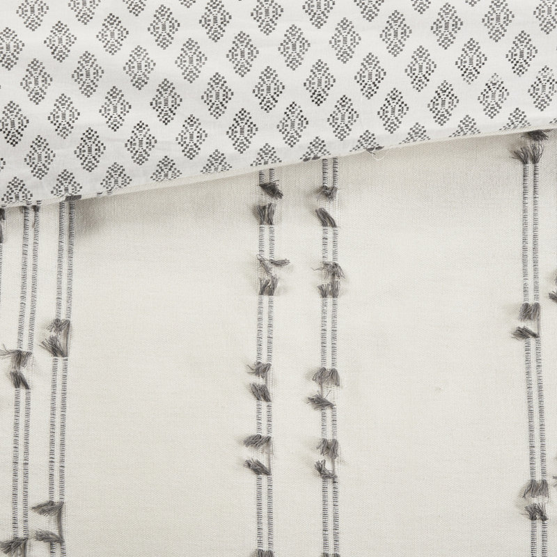 Housse de couette 3 pièces en coton double / grand - rayures grises, revers, 2 taies décoratives, lavable à la machine, base avec motif inversé, fermeture à boutons, lavable